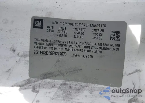 2015 Chevrolet Camaro 1Lt из США, поврежденный, VIN 2G1FD3D39F9277676